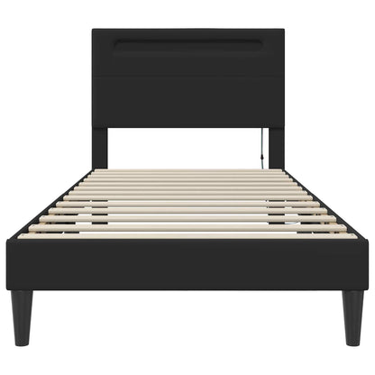 Bed Frame with LED Strip Lights Black 90 x 190 cm Faux Leather