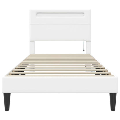Bed Frame with LED Strip Lights White 90 x 190 cm Faux Leather
