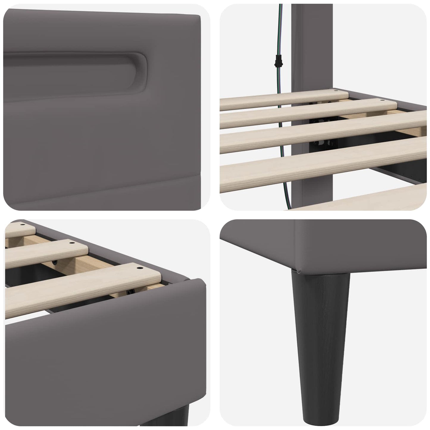 Bed Frame with LED Strip Lights Grey 180 x 200 cm Faux Leather