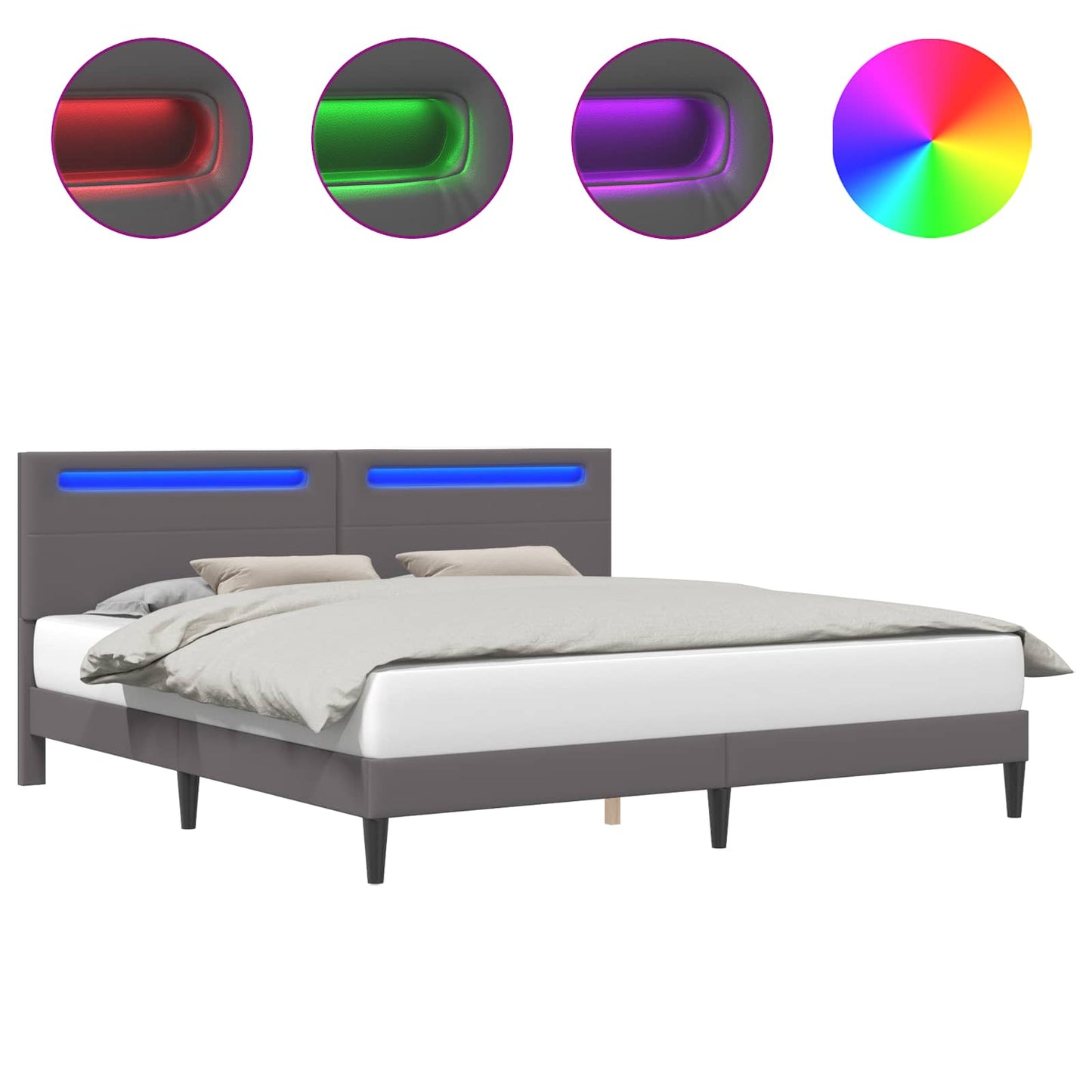 Bed Frame with LED Strip Lights Grey 180 x 200 cm Faux Leather