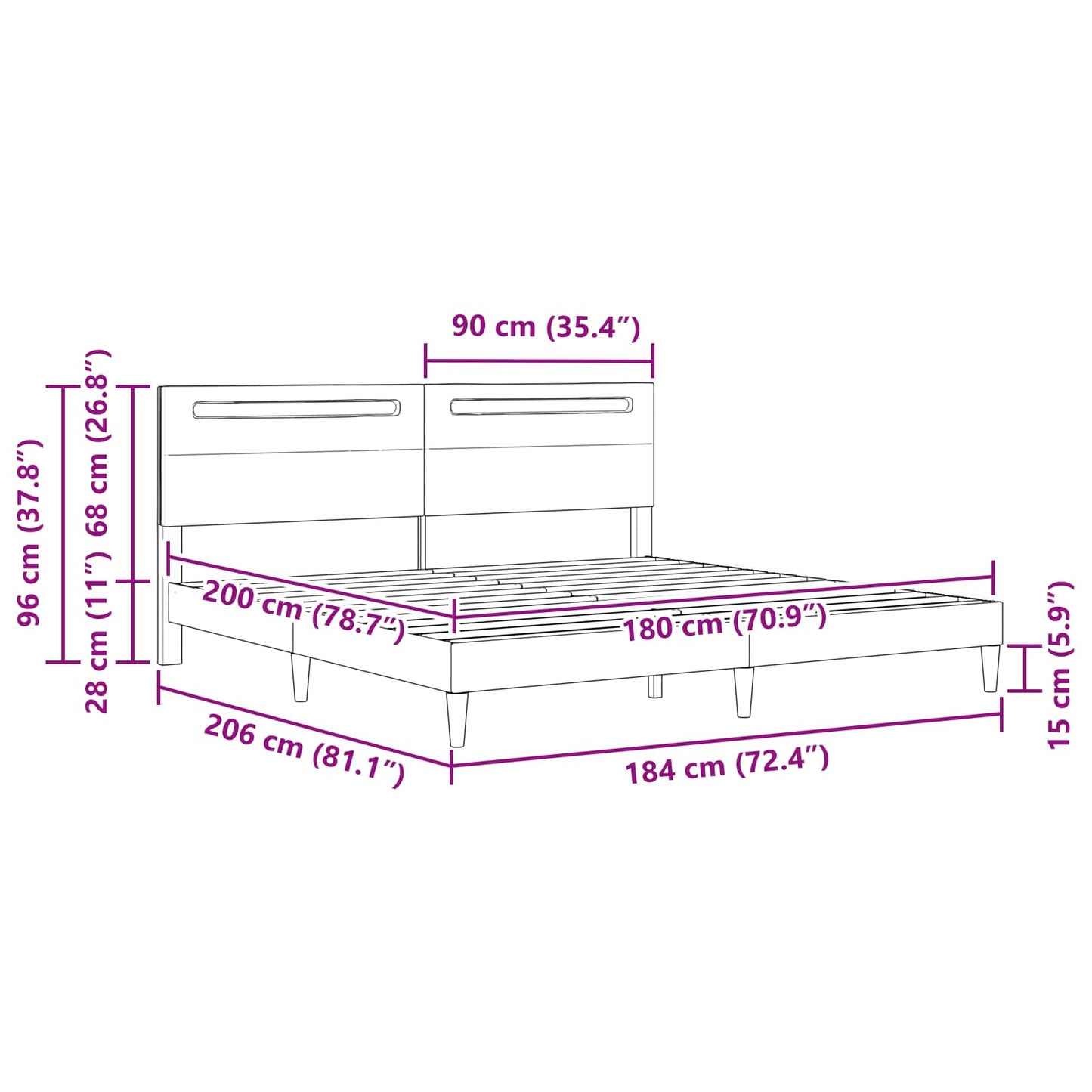 Bed Frame with LED Strip Lights Grey 180 x 200 cm Faux Leather