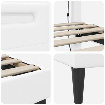 Bed Frame with LED Strip Lights White 180 x 200 cm Faux Leather