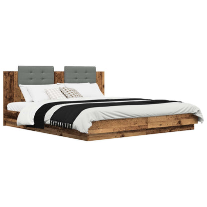 Bed Frame with Headboard Old Wood 200 x 200 cm Engineered Wood