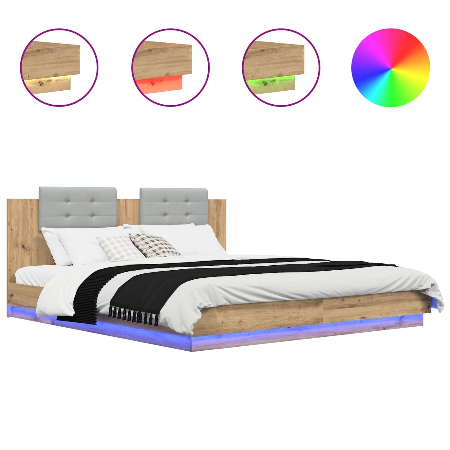 Bed Frame with Headboard with Storage Artisan Oak 200 x 200 cm