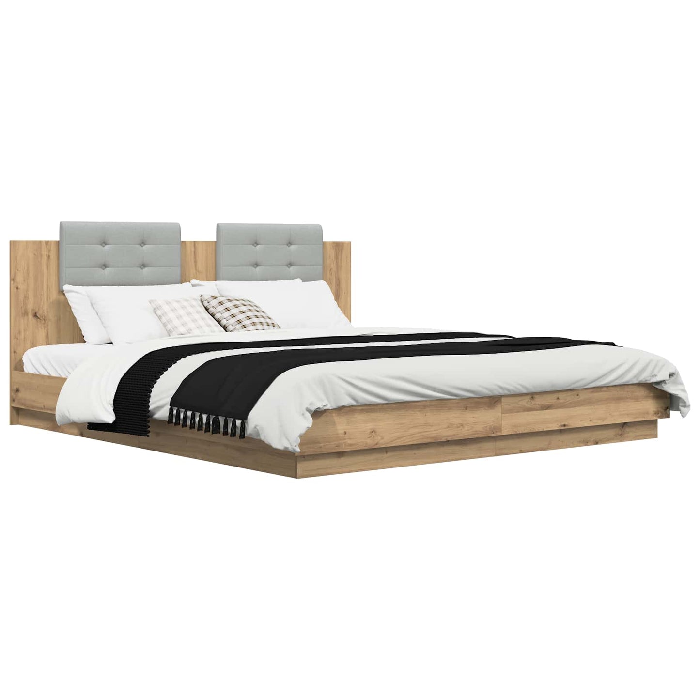 Bed Frame with Headboard with Storage Artisan Oak 200 x 200 cm
