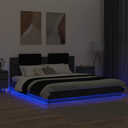 Bed Frame with Headboard Black Oak 200 x 200 cm Engineered Wood