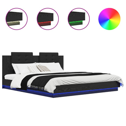 Bed Frame with Headboard Black Oak 200 x 200 cm Engineered Wood