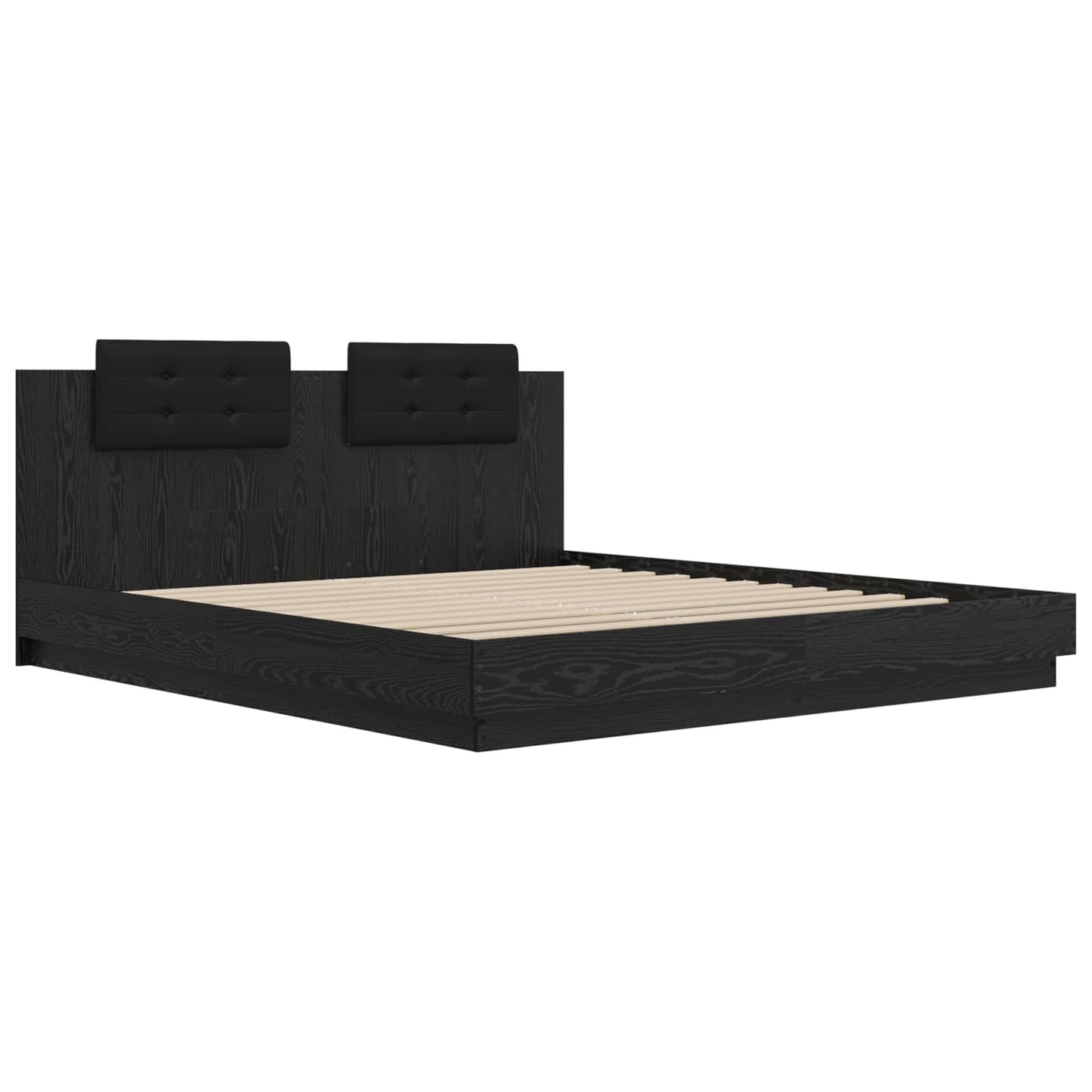 Bed Frame with Headboard Black Oak 200 x 200 cm Engineered Wood