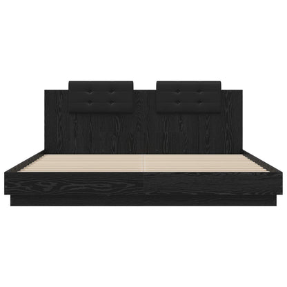 Bed Frame with Headboard Black Oak 200 x 200 cm Engineered Wood