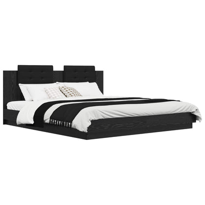 Bed Frame with Headboard Black Oak 200 x 200 cm Engineered Wood