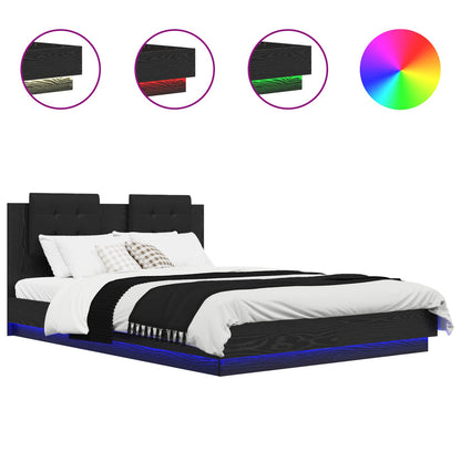 Bed Frame with Headboard Black Oak 160 x 200 cm Engineered Wood