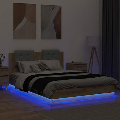 Bed Frame with Headboard with Storage Artisan Oak 140 x 200 cm
