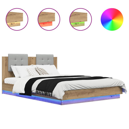 Bed Frame with Headboard with Storage Artisan Oak 140 x 200 cm