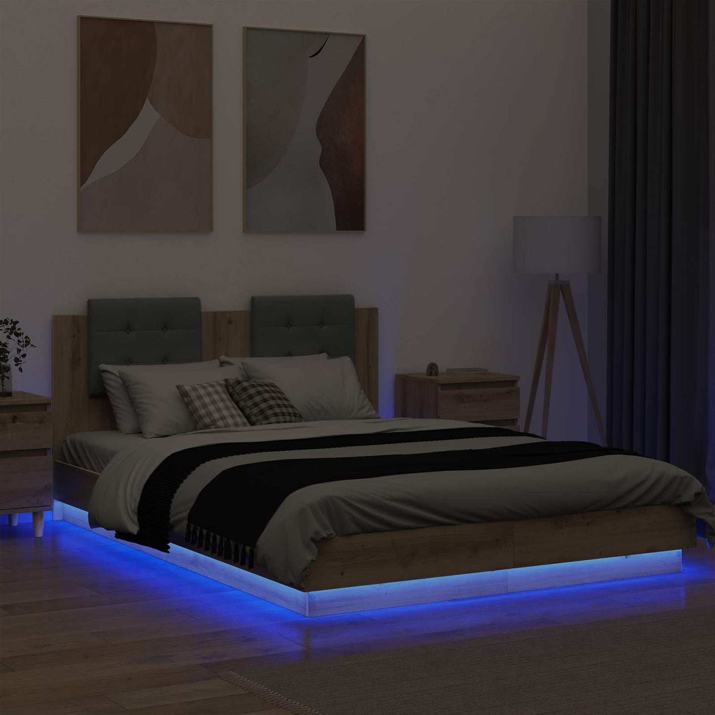 Bed Frame with Headboard with Storage Artisan Oak 120 x 200 cm