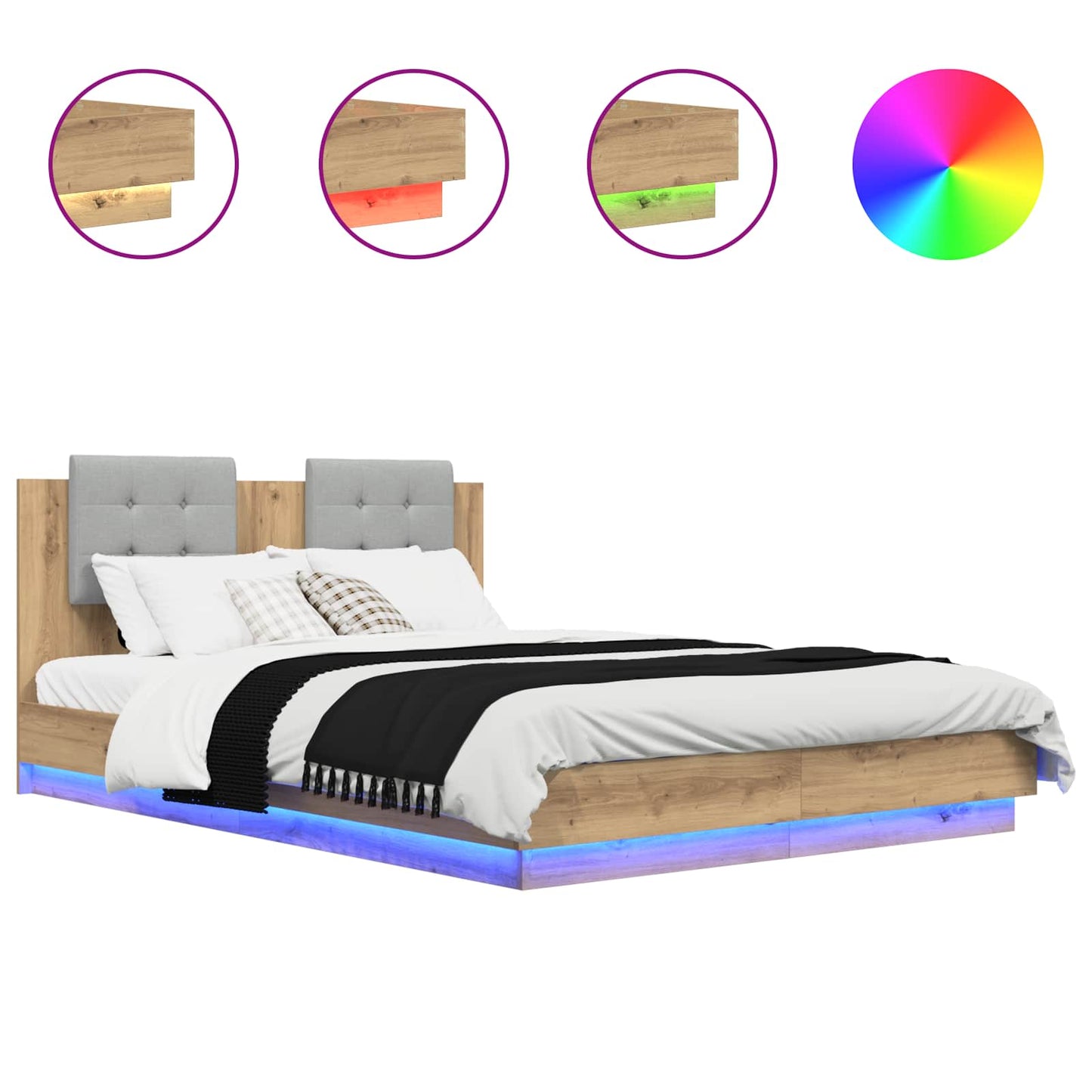 Bed Frame with Headboard with Storage Artisan Oak 120 x 200 cm