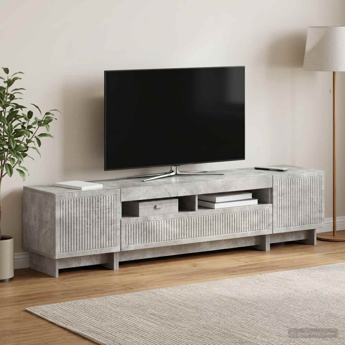 5 Piece LED TV Cabinet Concrete Grey Engineered Wood