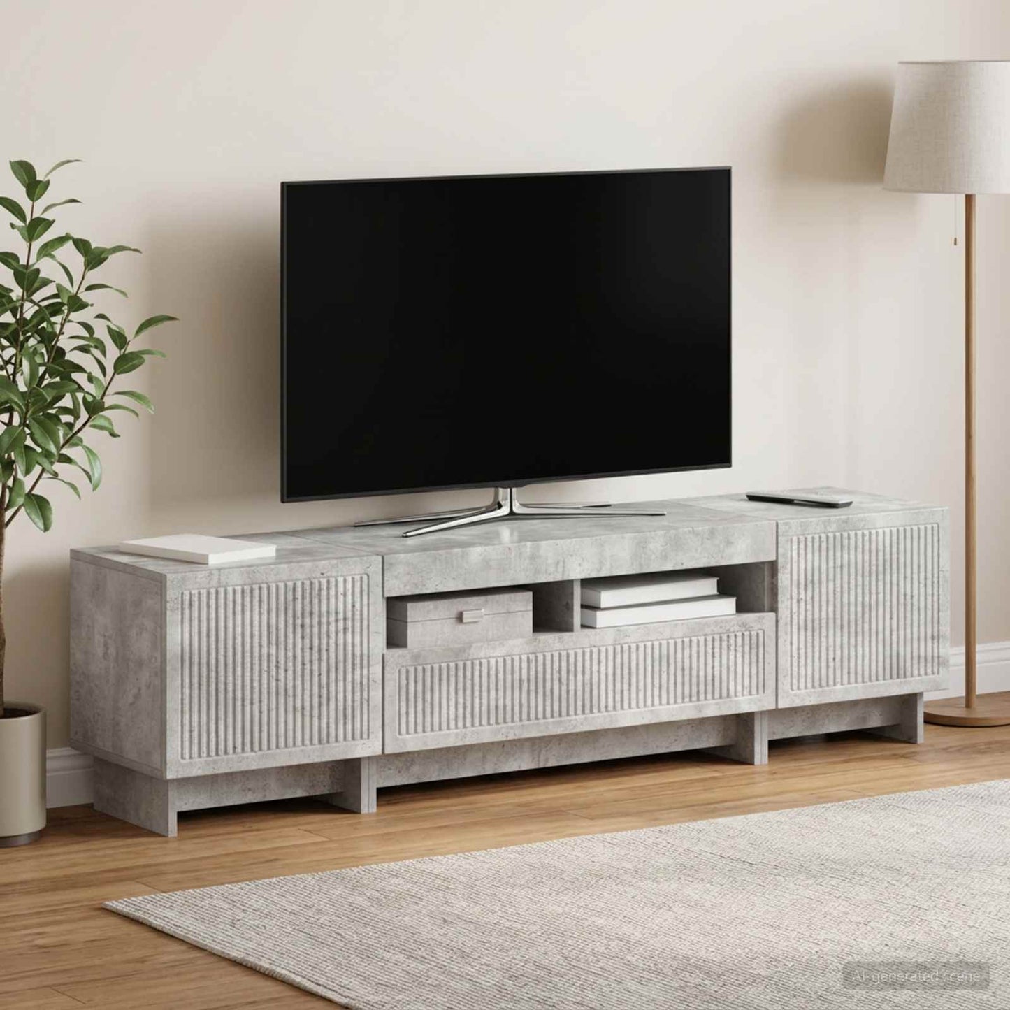 5 Piece LED TV Cabinet Concrete Grey Engineered Wood