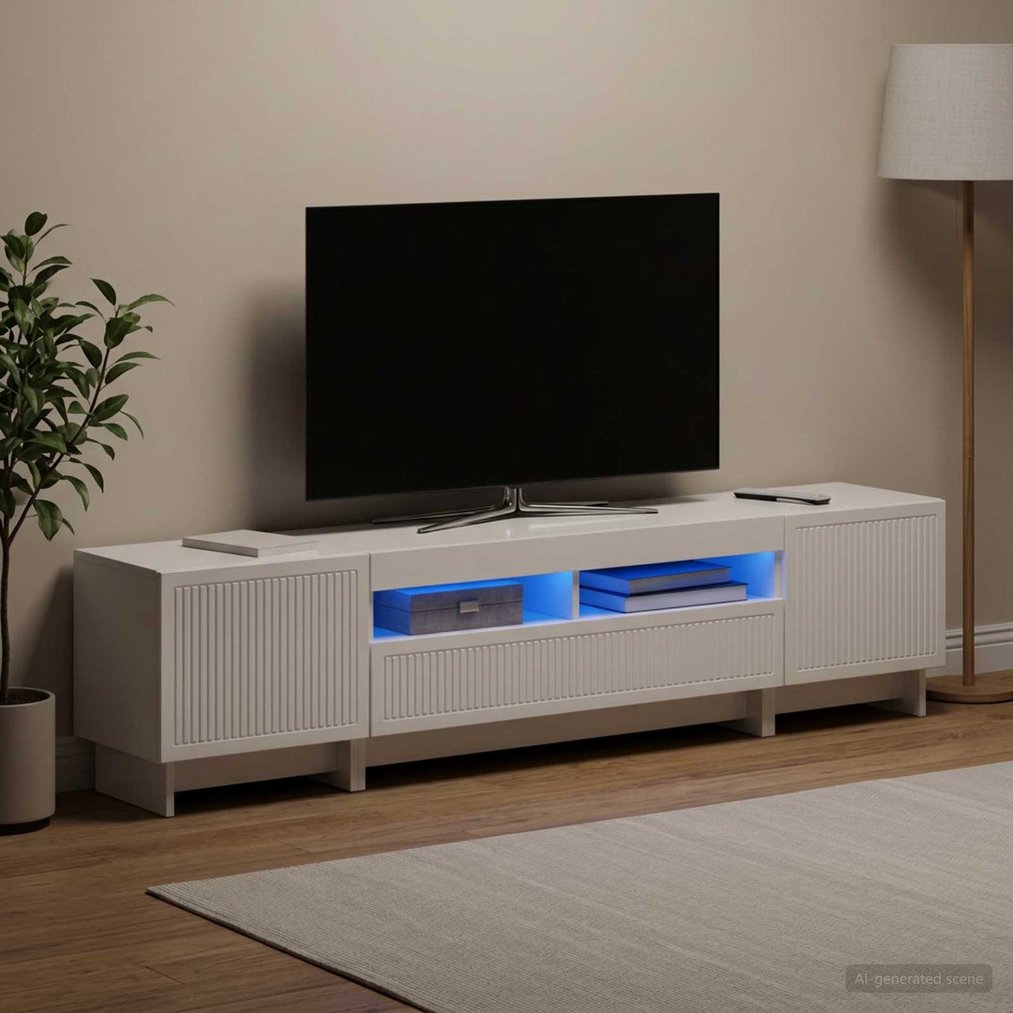 5 Piece LED TV Cabinet High Gloss White Engineered Wood