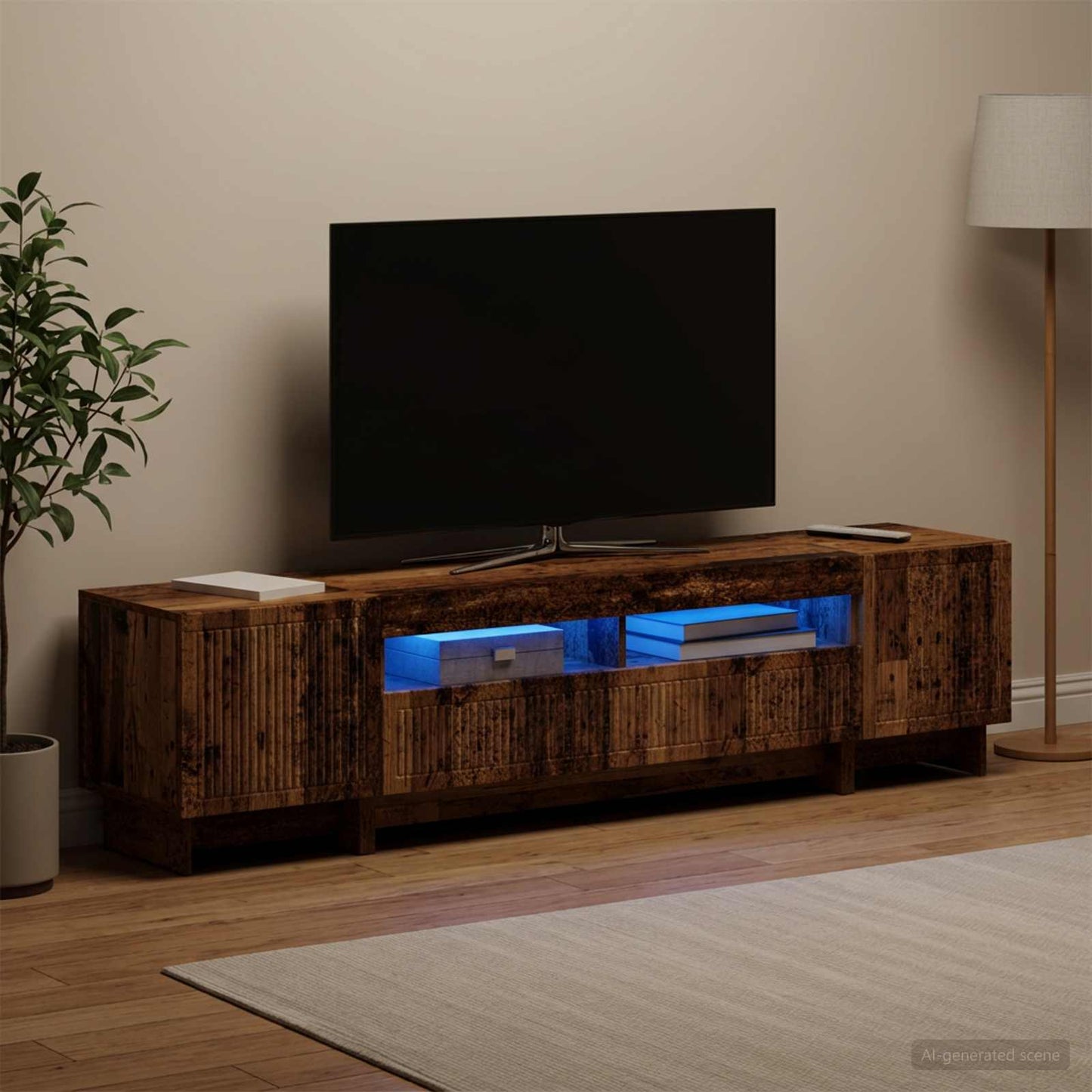 5 Piece LED TV Cabinet Old Wood Engineered Wood