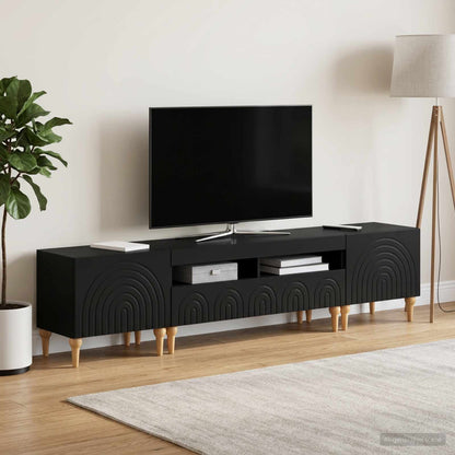 3 Piece LED TV Cabinet Black Engineered Wood