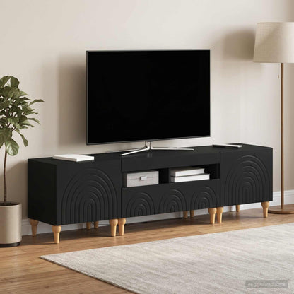 3 Piece LED TV Cabinet Black Engineered Wood