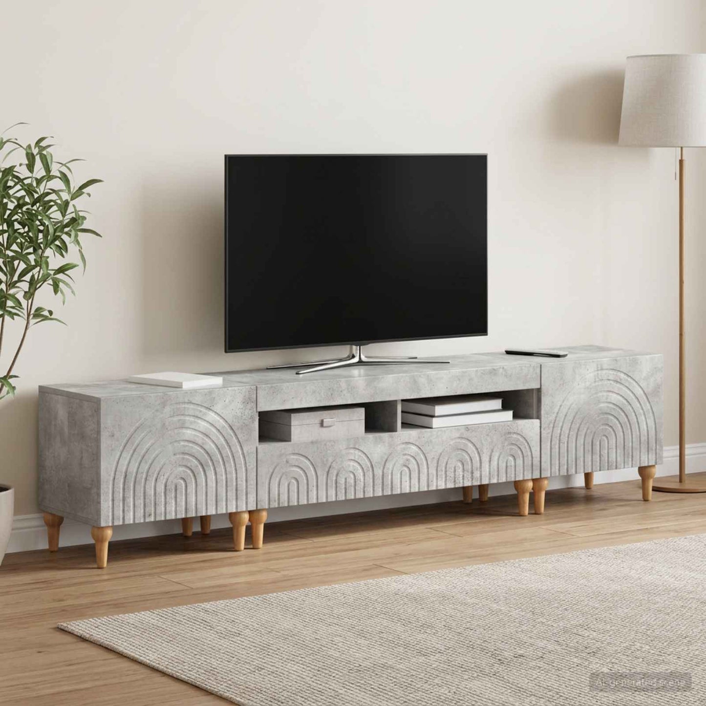 3 Piece LED TV Cabinet Concrete Grey Engineered Wood