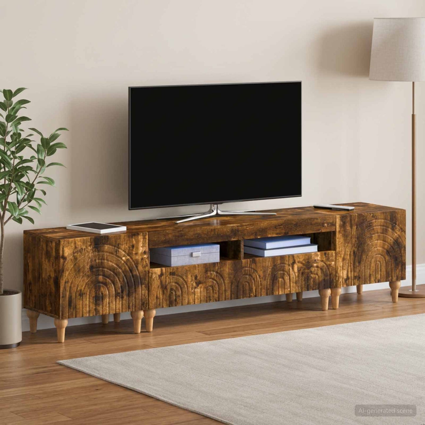 3 Piece LED TV Cabinet Smoked Oak Engineered Wood