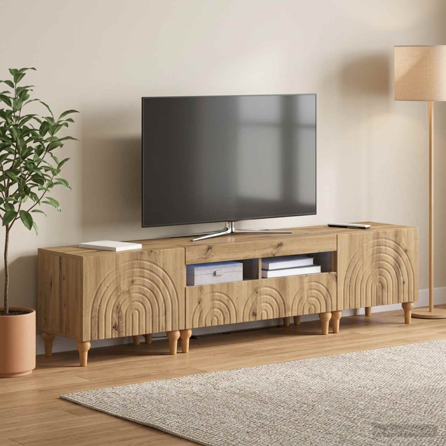3 Piece LED TV Cabinet Artisan Oak Engineered Wood