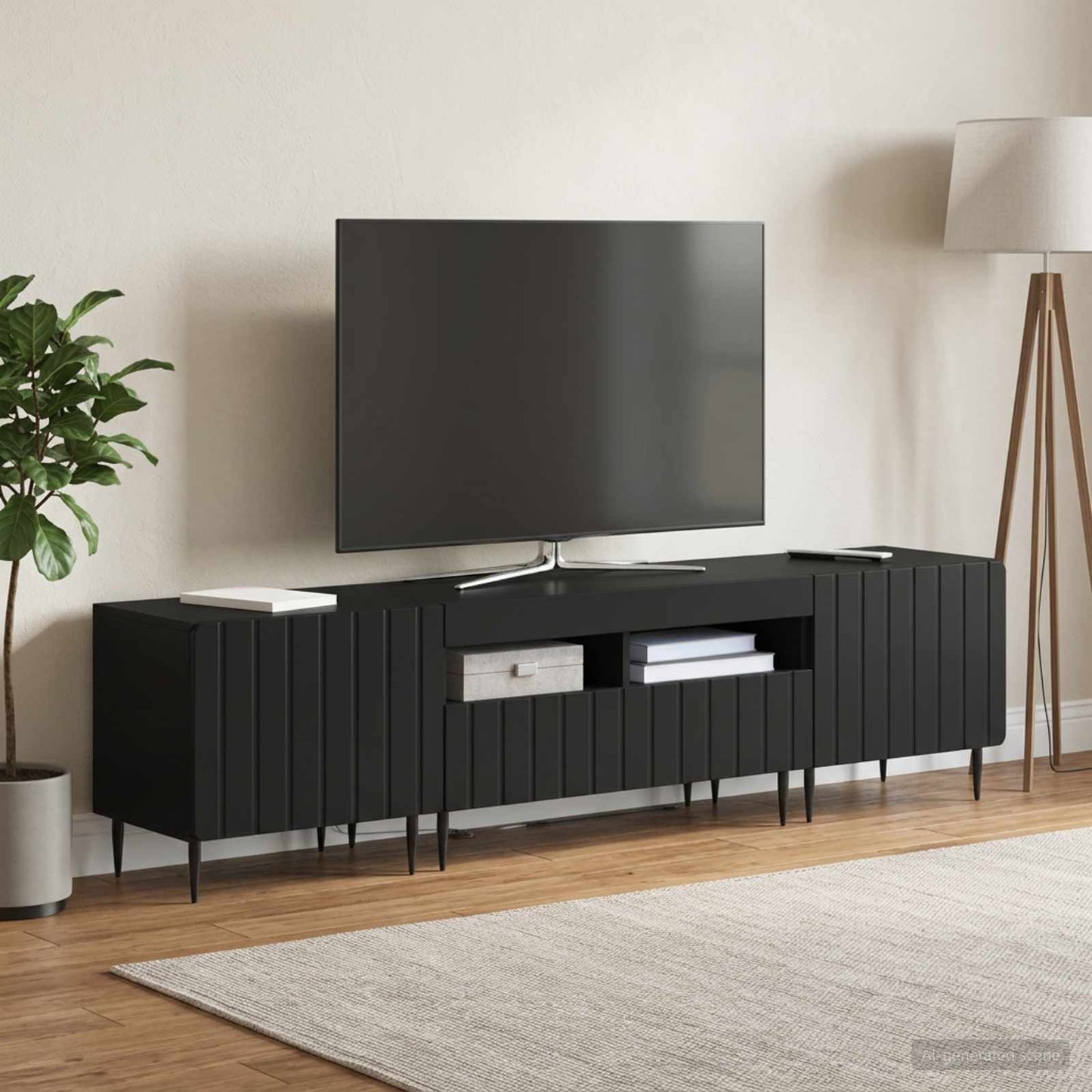5 Piece LED TV Cabinet Black Engineered Wood
