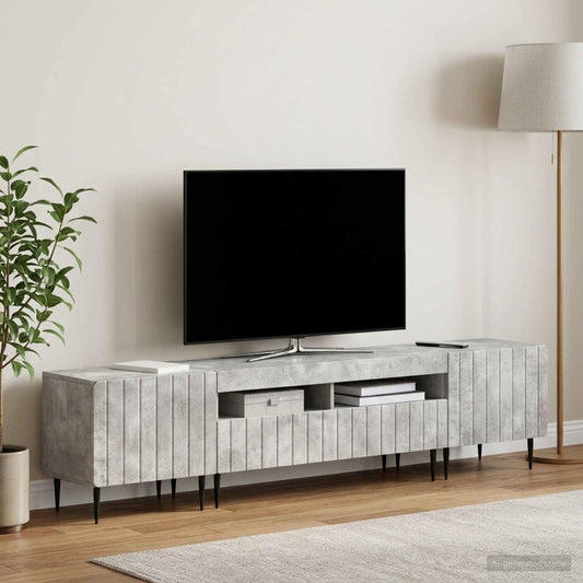 3 Piece LED TV Cabinet ZWOLLE Concrete Grey Engineered Wood