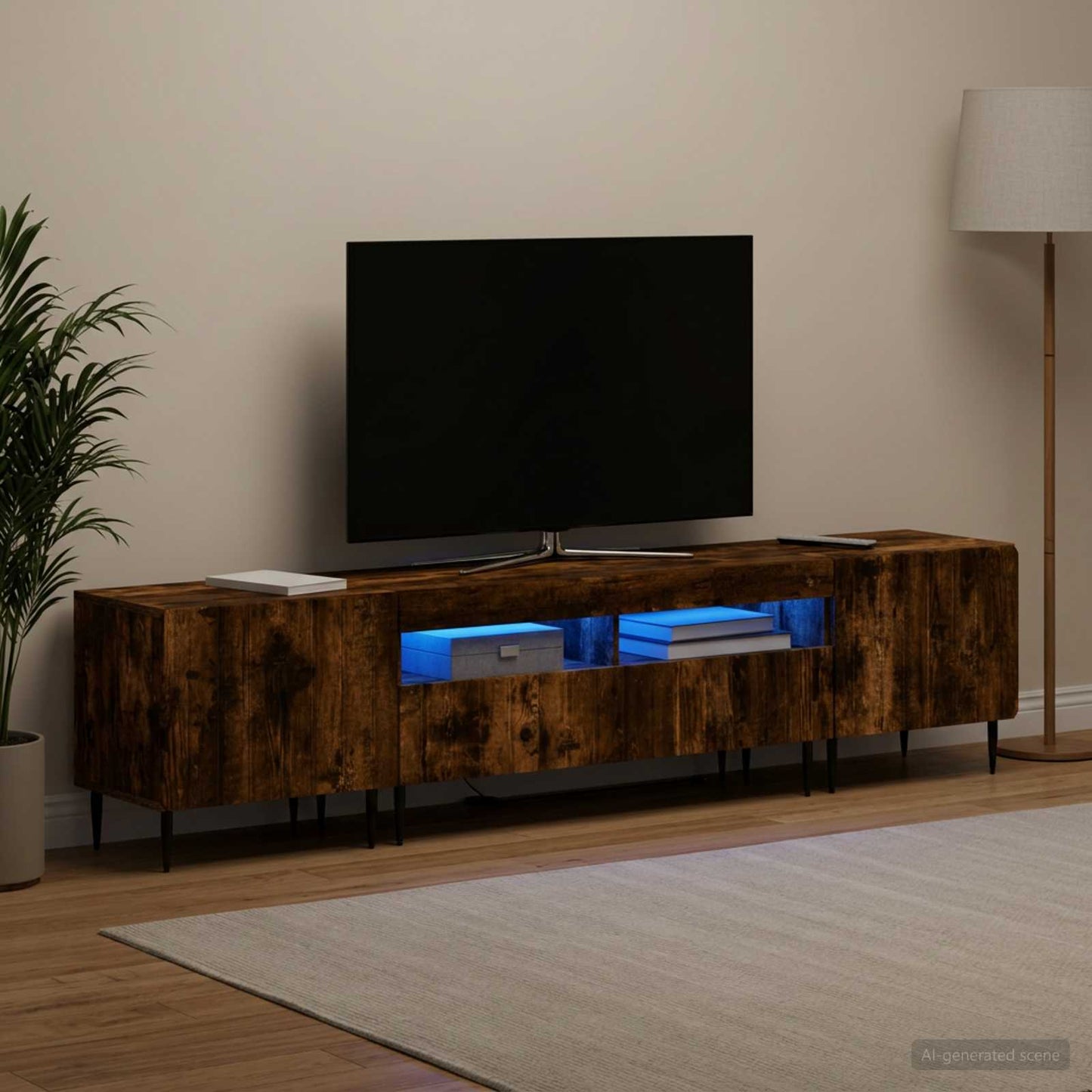 5 Piece LED TV Cabinet Smoked Oak Engineered Wood