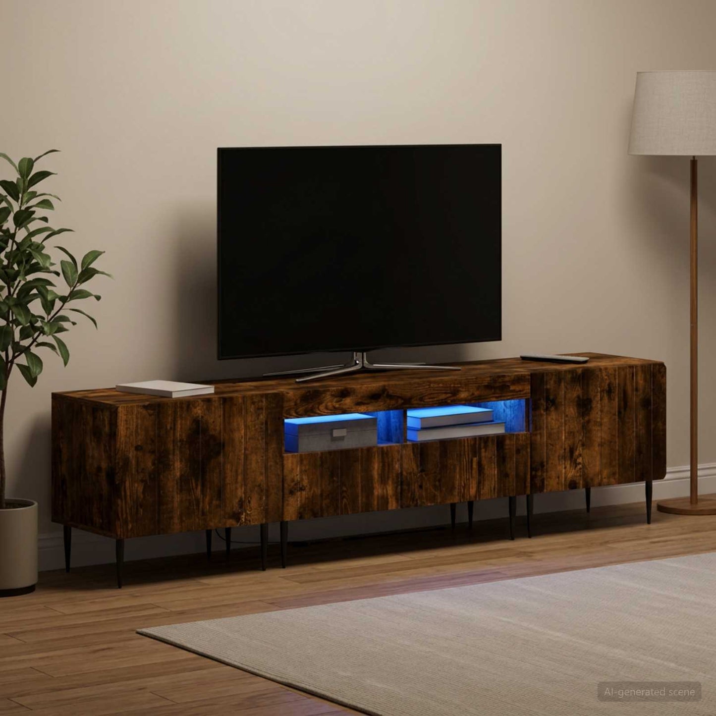 5 Piece LED TV Cabinet Smoked Oak Engineered Wood