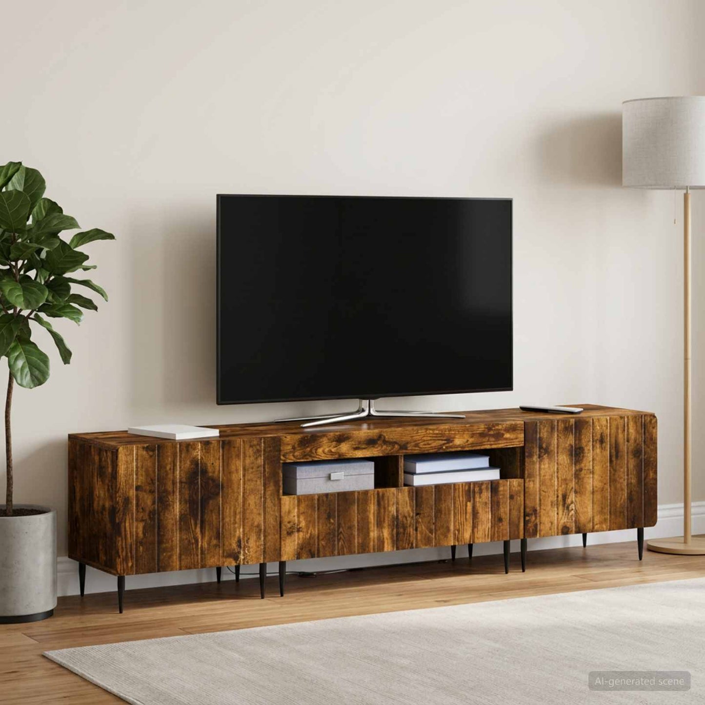 5 Piece LED TV Cabinet Smoked Oak Engineered Wood