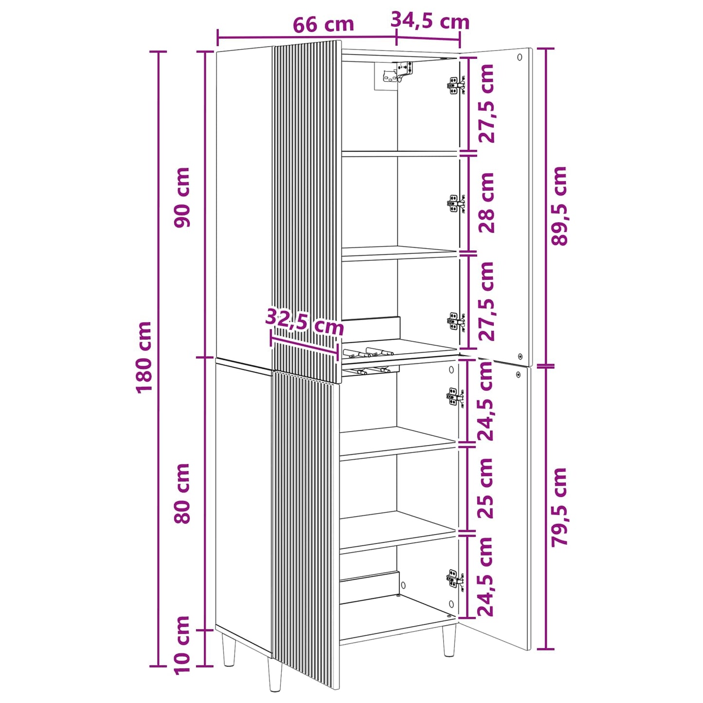 Cabinet Set 2 pcs High Gloss White 66 x 34.5 x 90 cm
