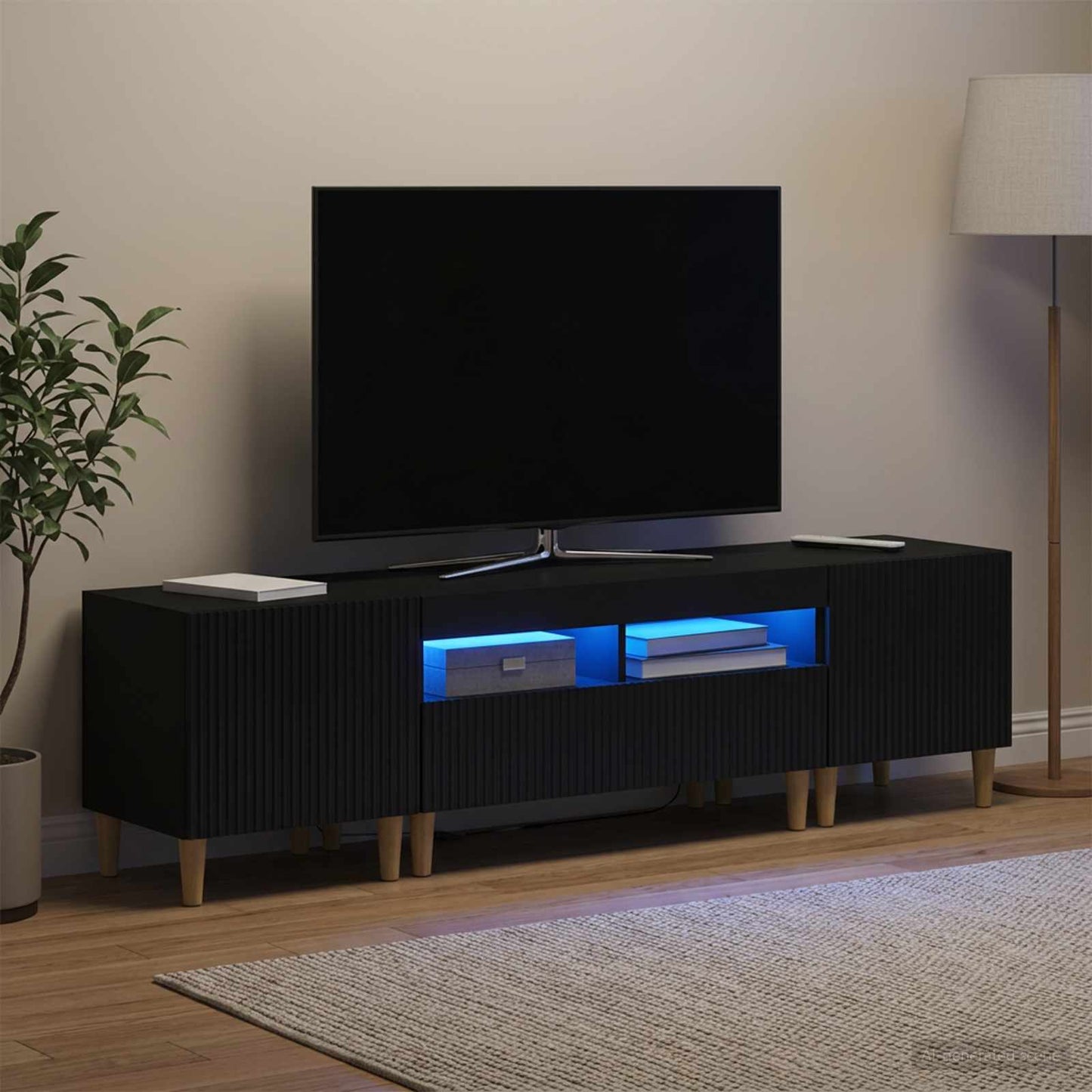 5 Piece LED TV Cabinet Black Engineered Wood