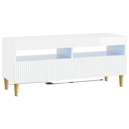 5 Piece LED TV Cabinet High Gloss White Engineered Wood