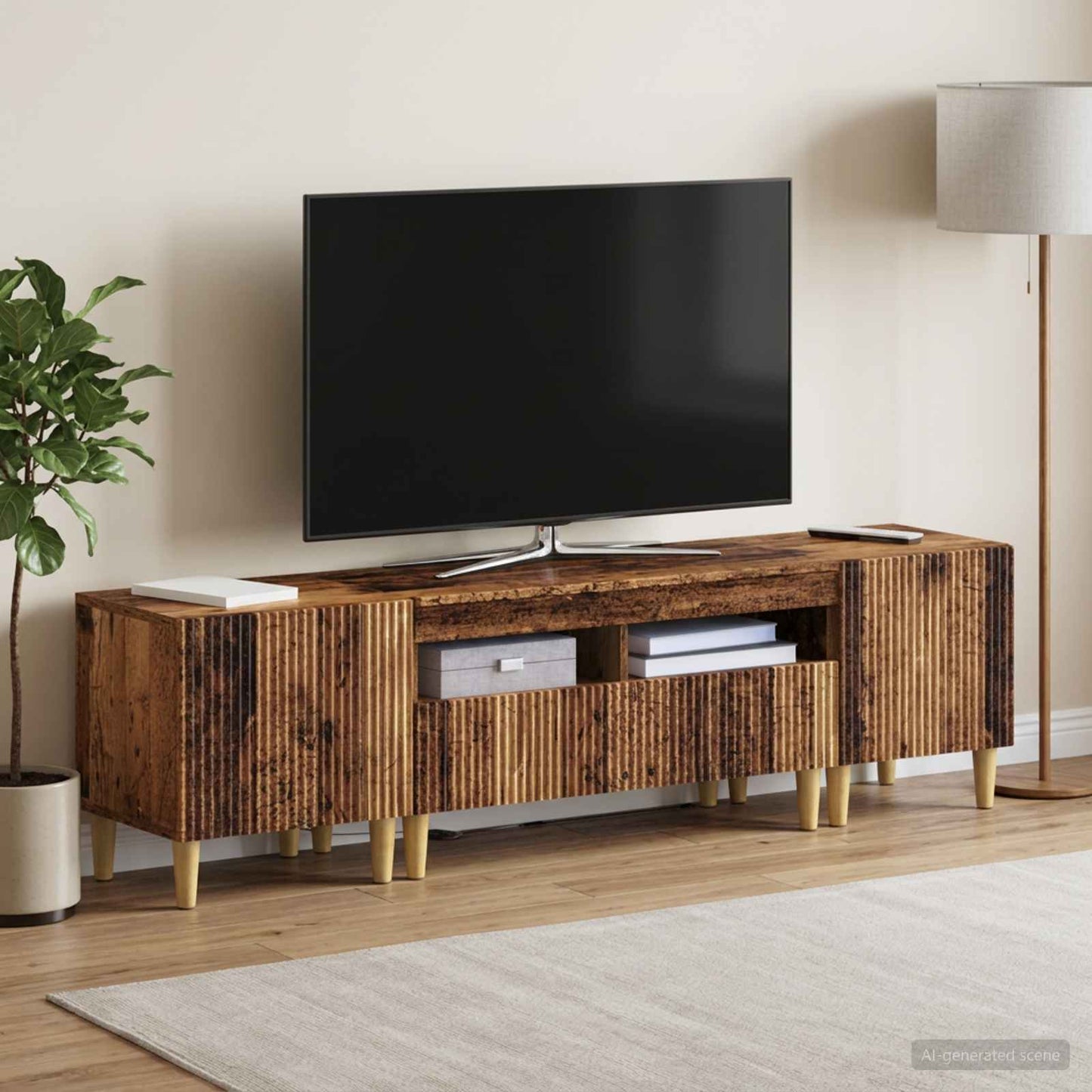 5 Piece LED TV Cabinet Old Wood Engineered Wood