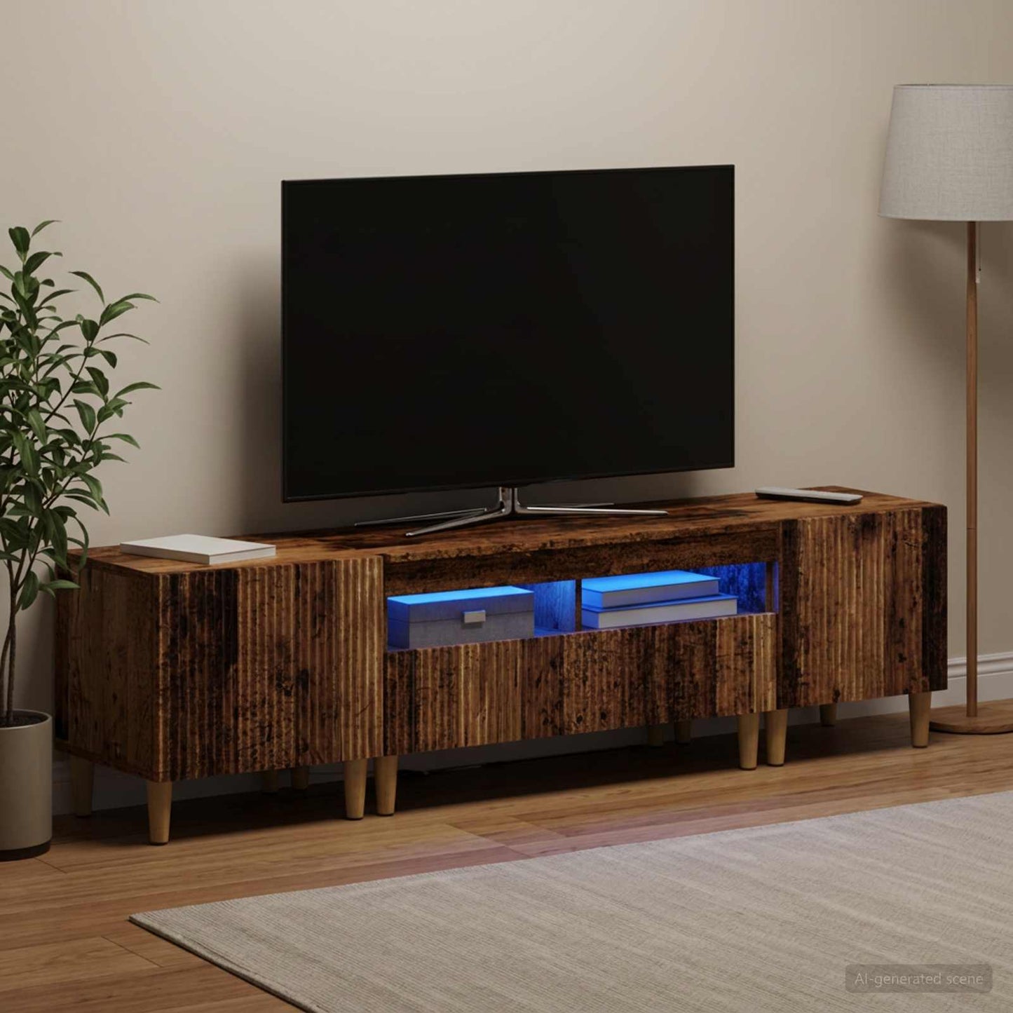 5 Piece LED TV Cabinet Old Wood Engineered Wood