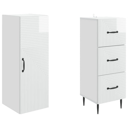 Cabinet Set 2 pcs High Gloss White 33 x 34.5 x 90 cm