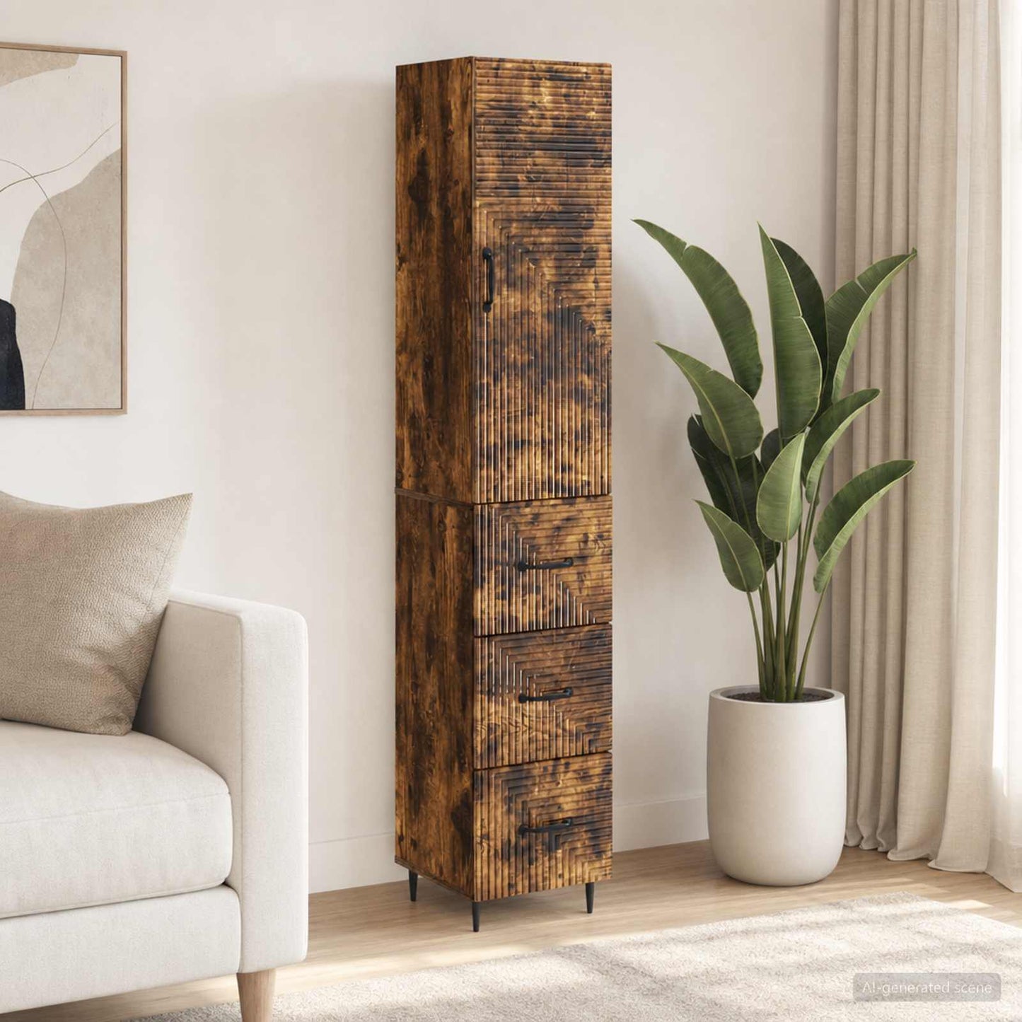 Cabinet Set 2 pcs 33 x 34.5 x 90 cm Engineered Wood Smoked Oak
