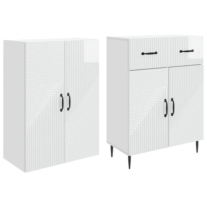 Cabinet Set 2 pcs High Gloss White 66 x 34.5 x 89.5 cm