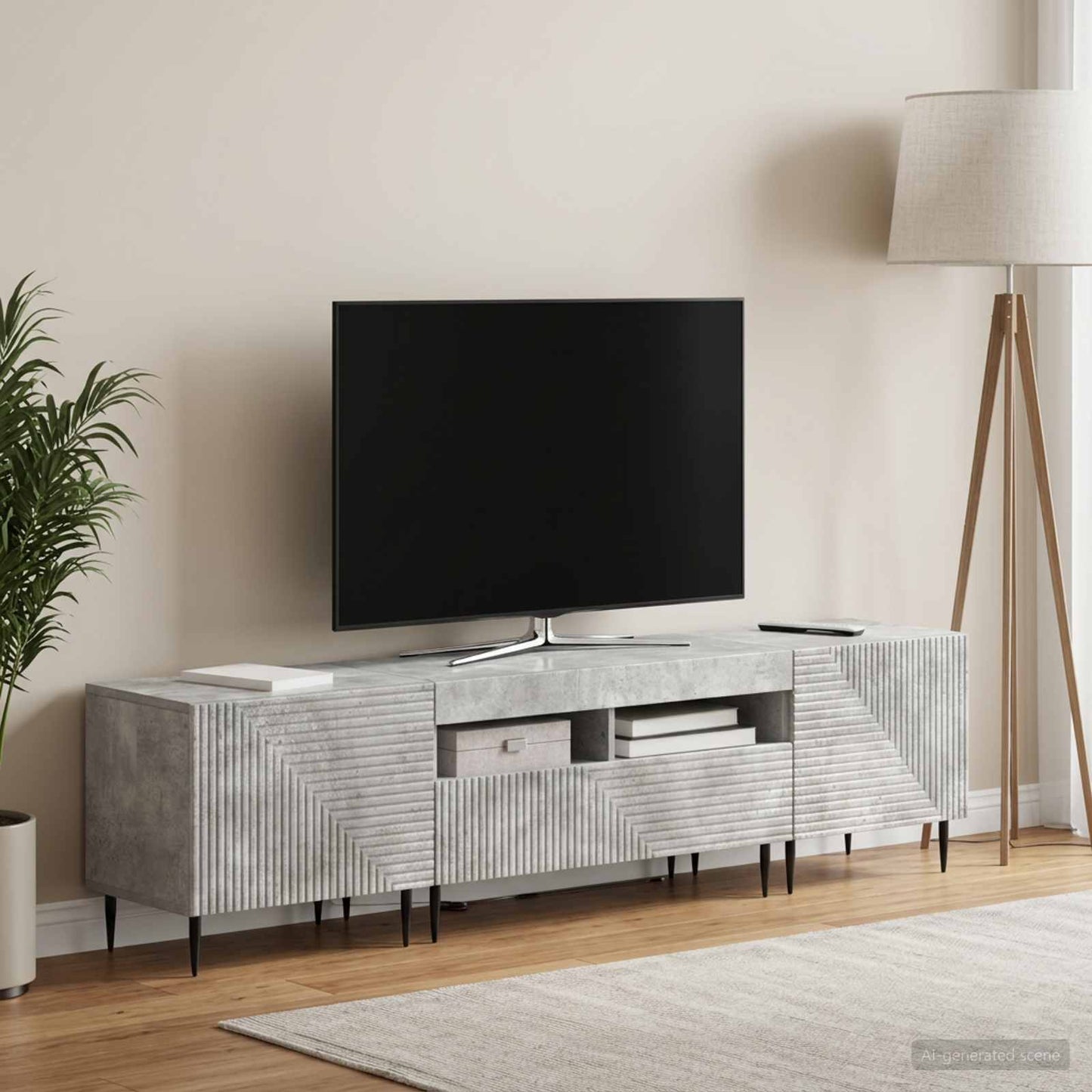 3 Piece LED TV Cabinet Concrete Grey Engineered Wood
