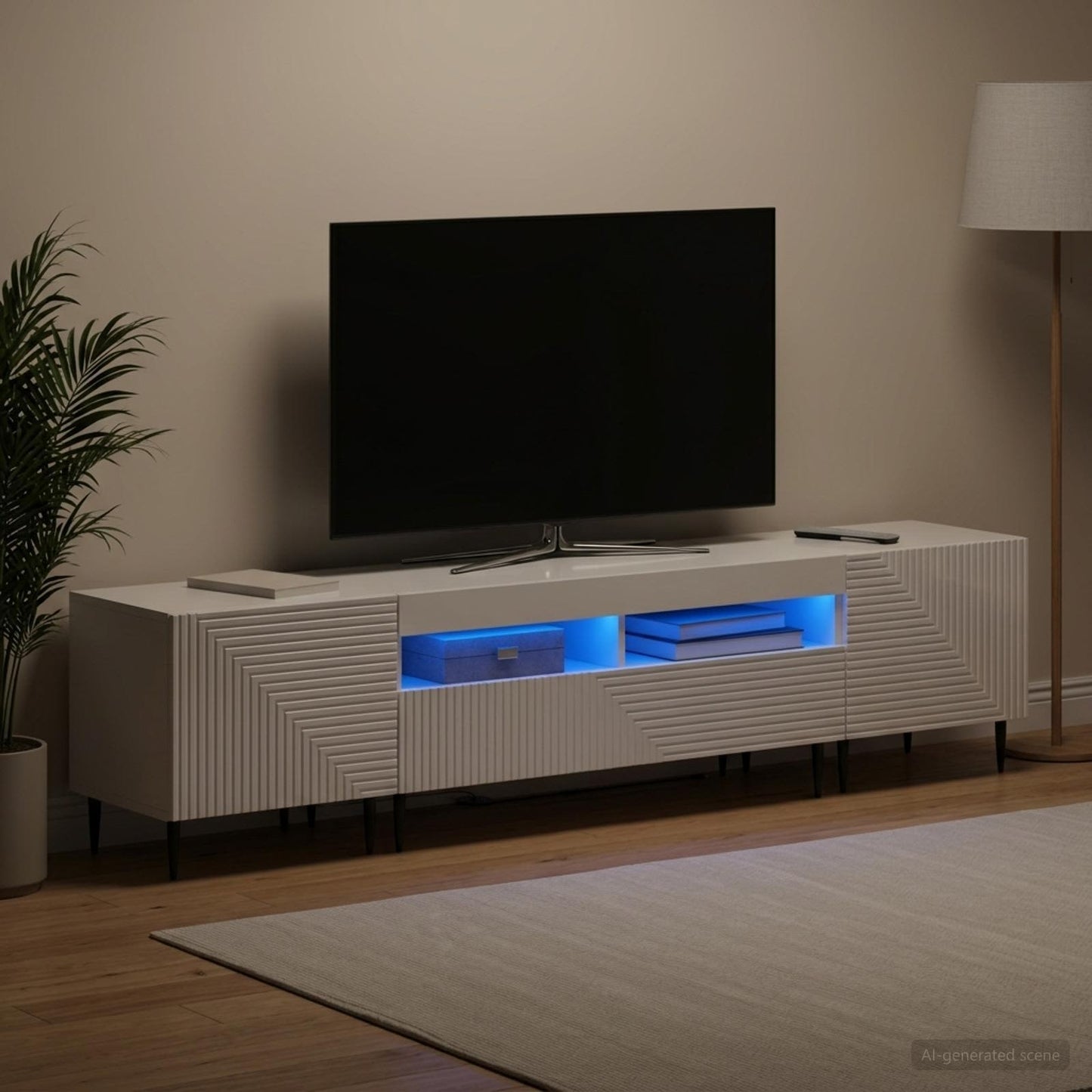 3 Piece LED TV Cabinet High Gloss White Engineered Wood