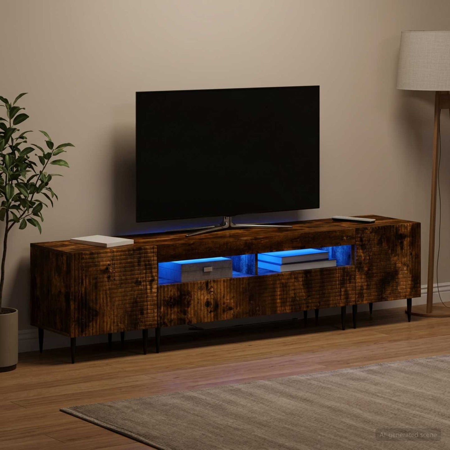 3 Piece LED TV Cabinet Smoked Oak Engineered Wood