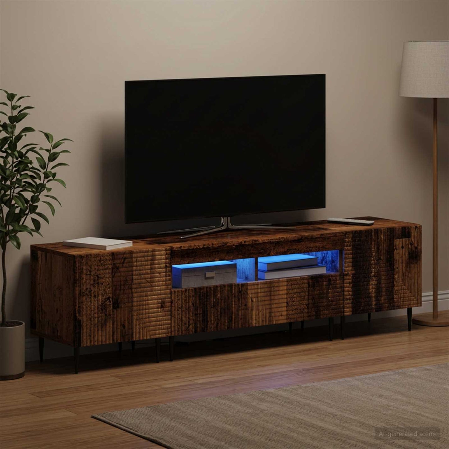 3 Piece LED TV Cabinet Old Wood Engineered Wood