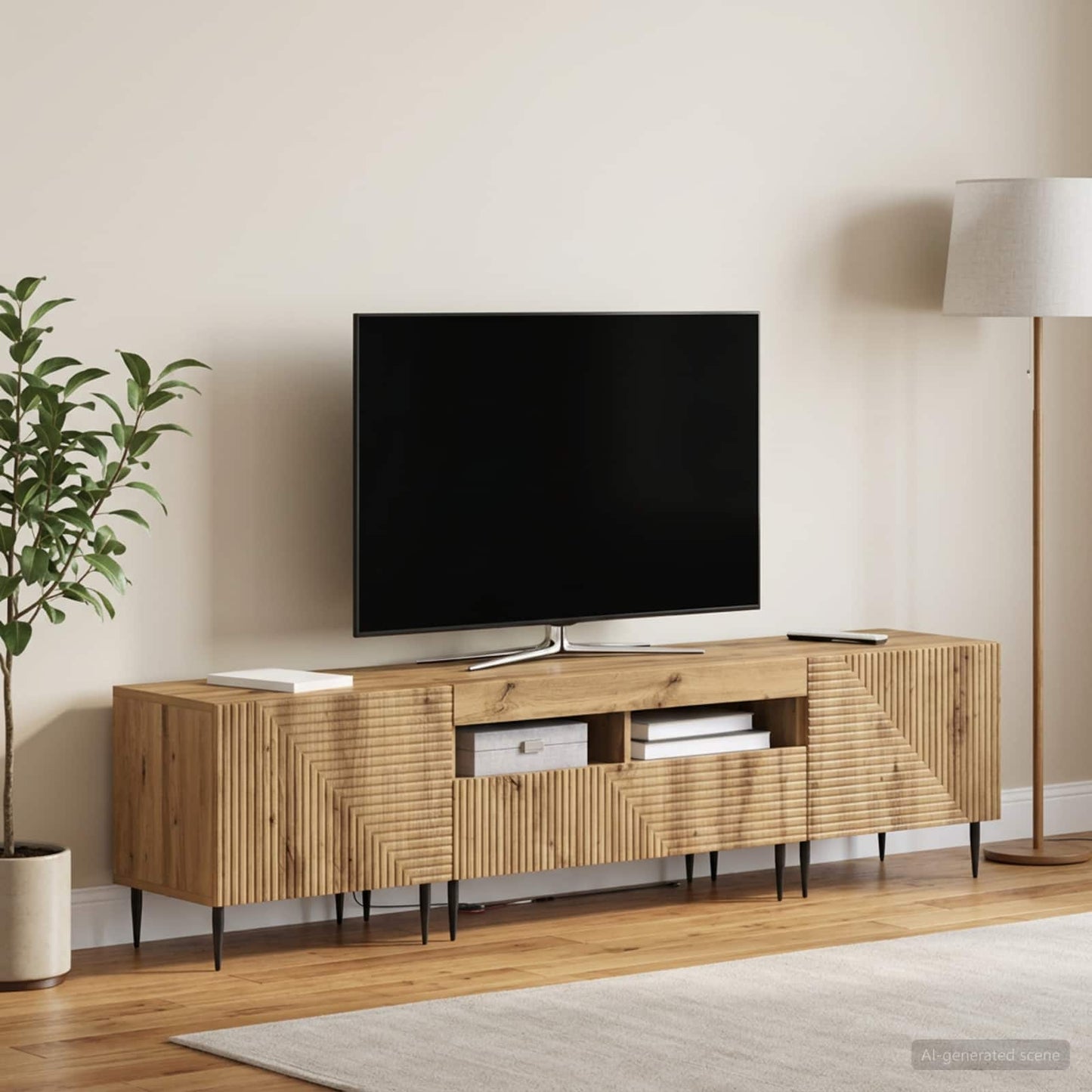 3 Piece LED TV Cabinet Artisan Oak Engineered Wood