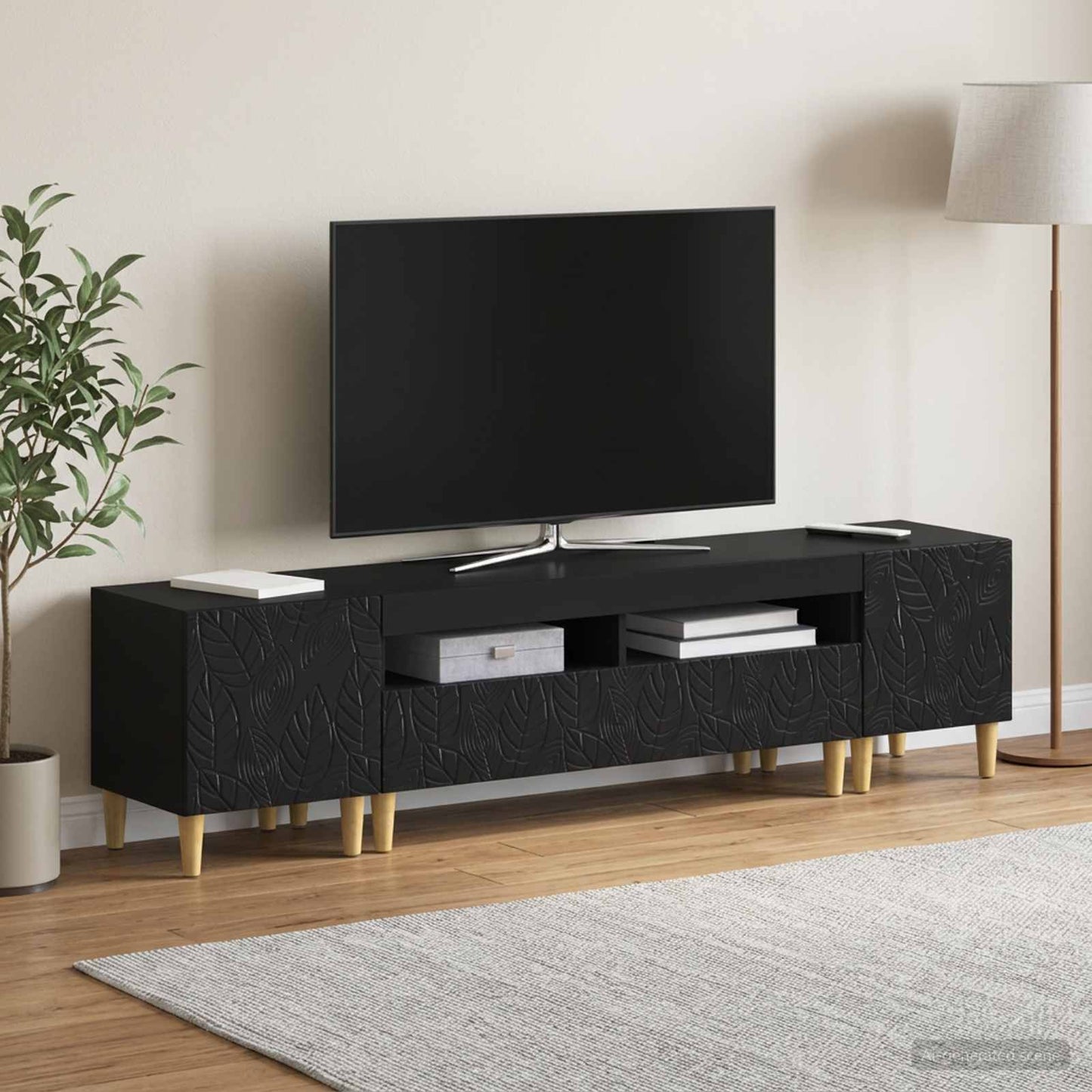 5 Piece LED TV Cabinet Black Engineered Wood