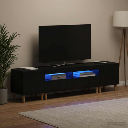 5 Piece LED TV Cabinet Black Engineered Wood