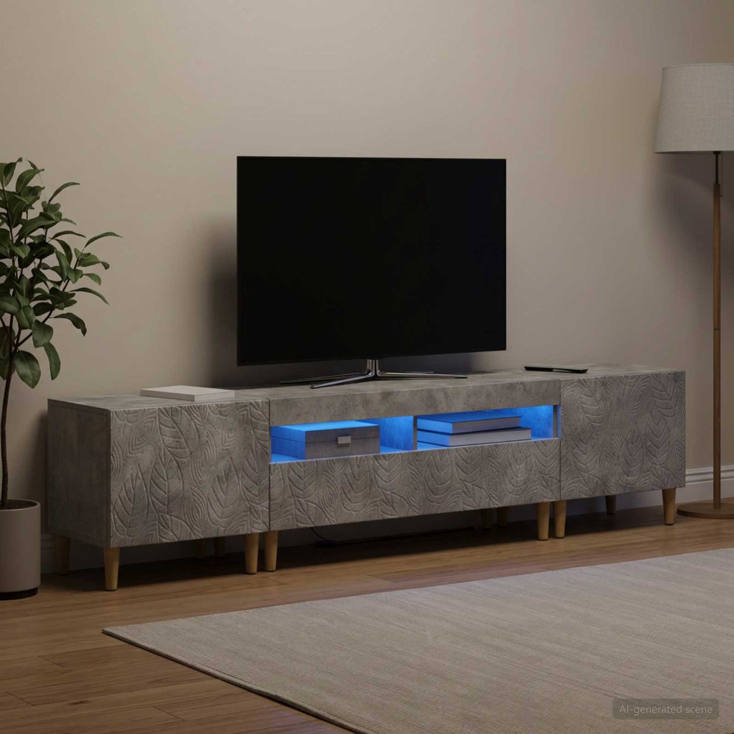 5 Piece LED TV Cabinet Concrete Grey Engineered Wood