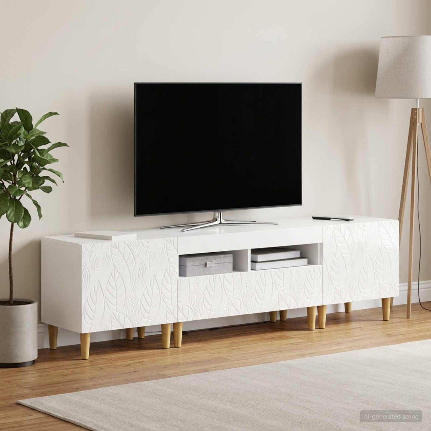 5 Piece LED TV Cabinet High Gloss White Engineered Wood